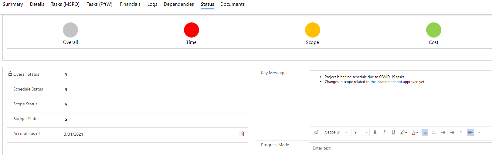 Summary Status